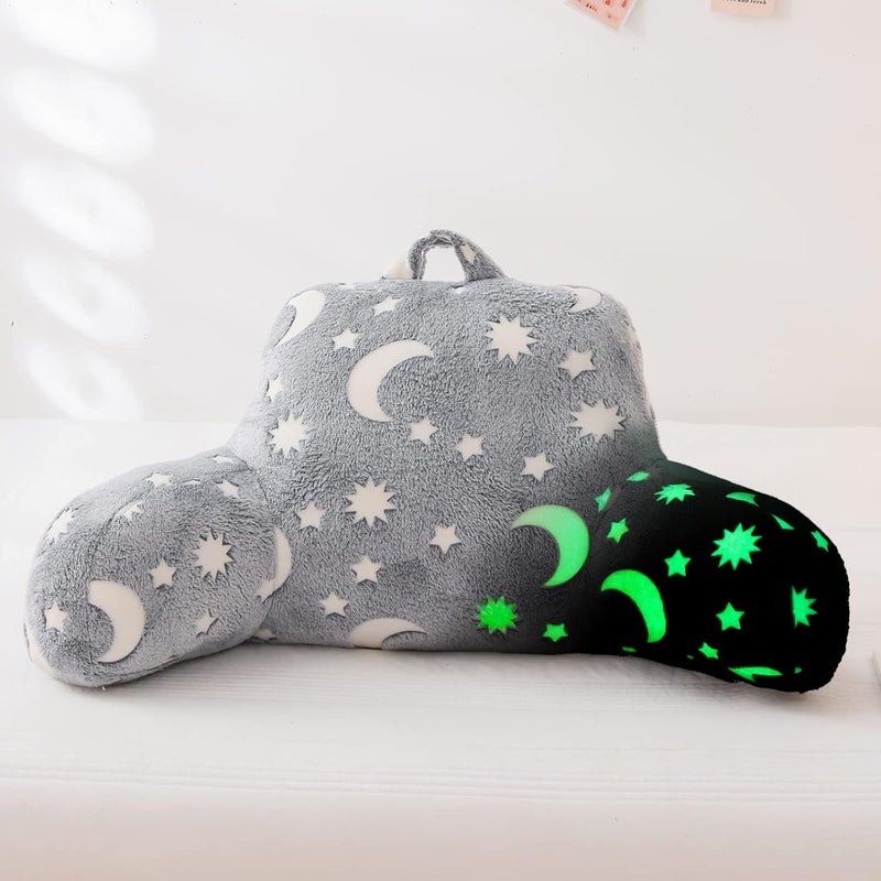 Aimuan Reading Pillow Glow in The Dark Bed Rest Wedge Kids Glow Backrest Pillow Dinosaur Print with Arms Back Support for Sitting Up in Bed Cushion, Grey - Image 1